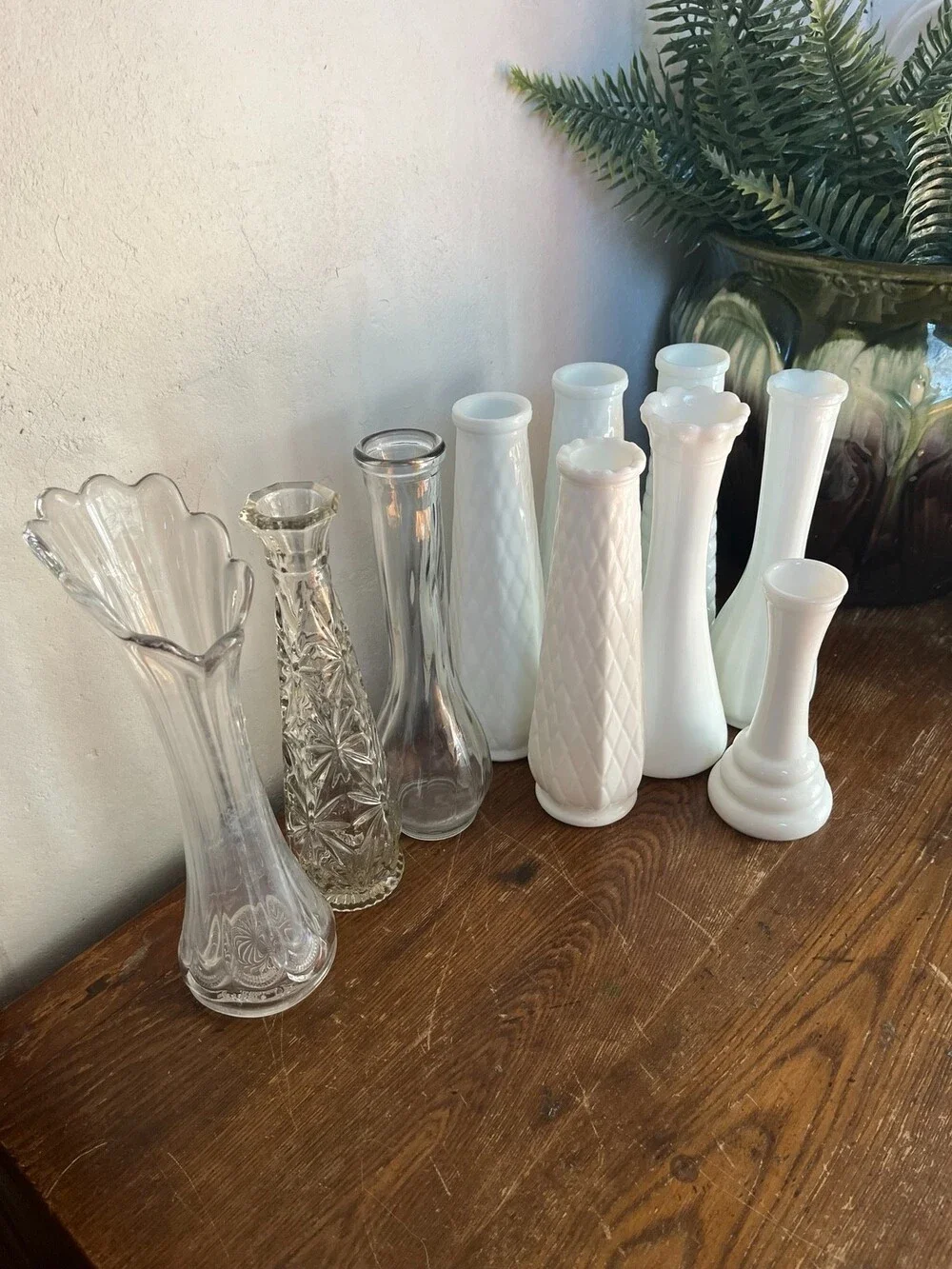 VTG Milk Glass Clear White Flower Bud Vase Lot 10 Mixed Styles Wedding MCM Decor